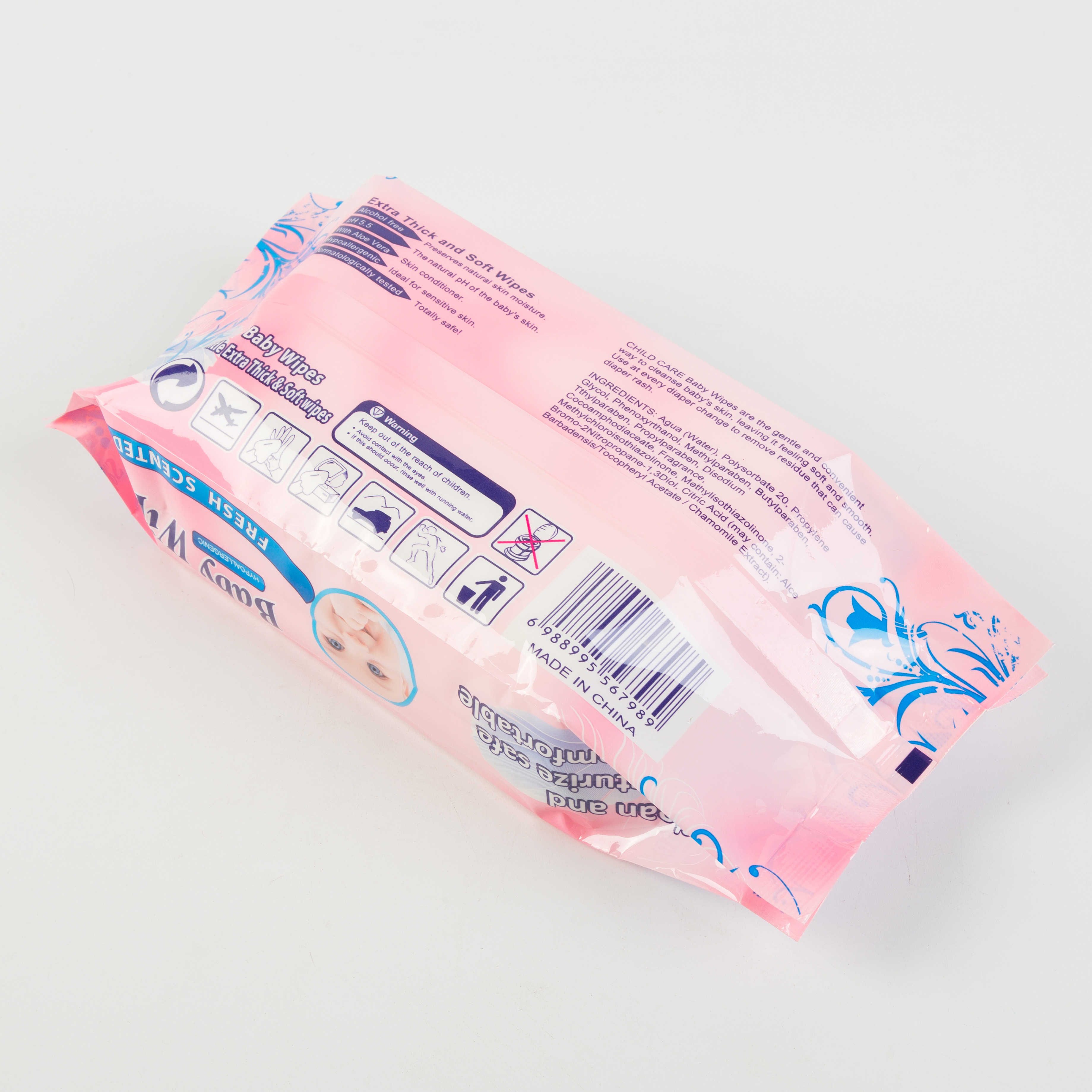 Nuevo diseño Fashion Desechable Toallitas húmedas biodegradables para bebés para la limpieza